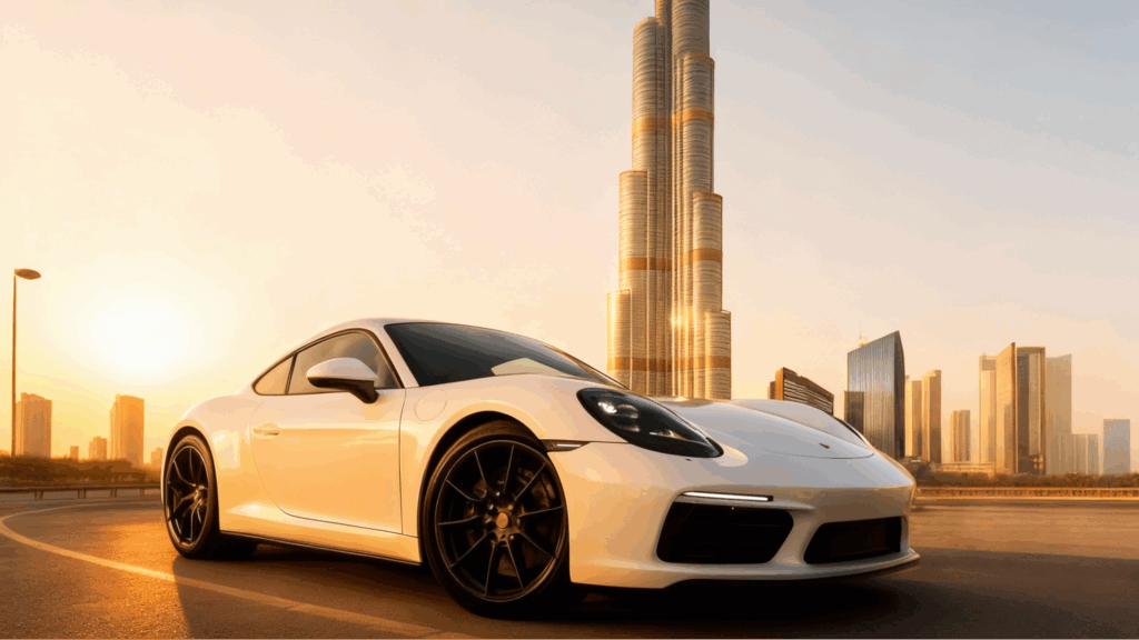 white porsche burj khalifa dubai